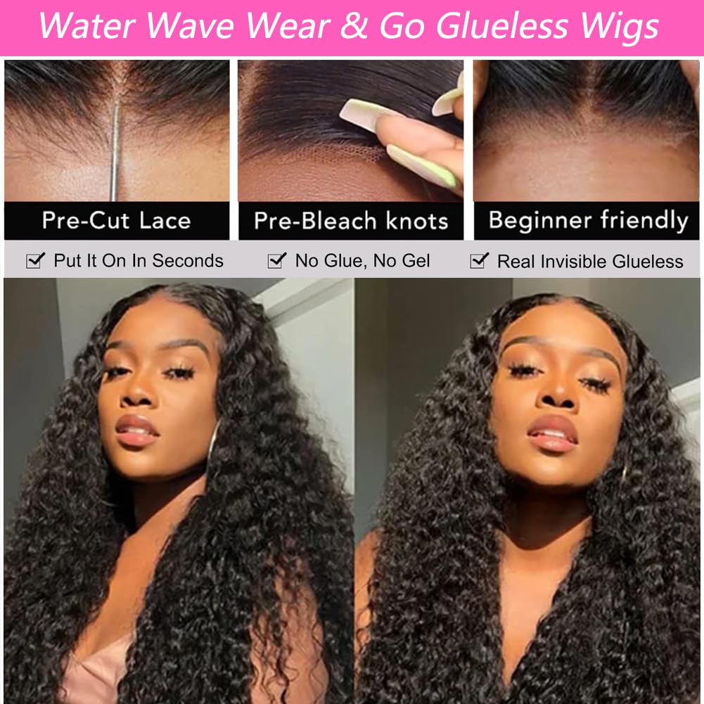 4X4 Hd Lace Closure Wigs Human Hair Wear & Go Glueless Wig Human Hair Pre Plucked Pre Cut Lace No Glue Water Wave Lace Frontal H