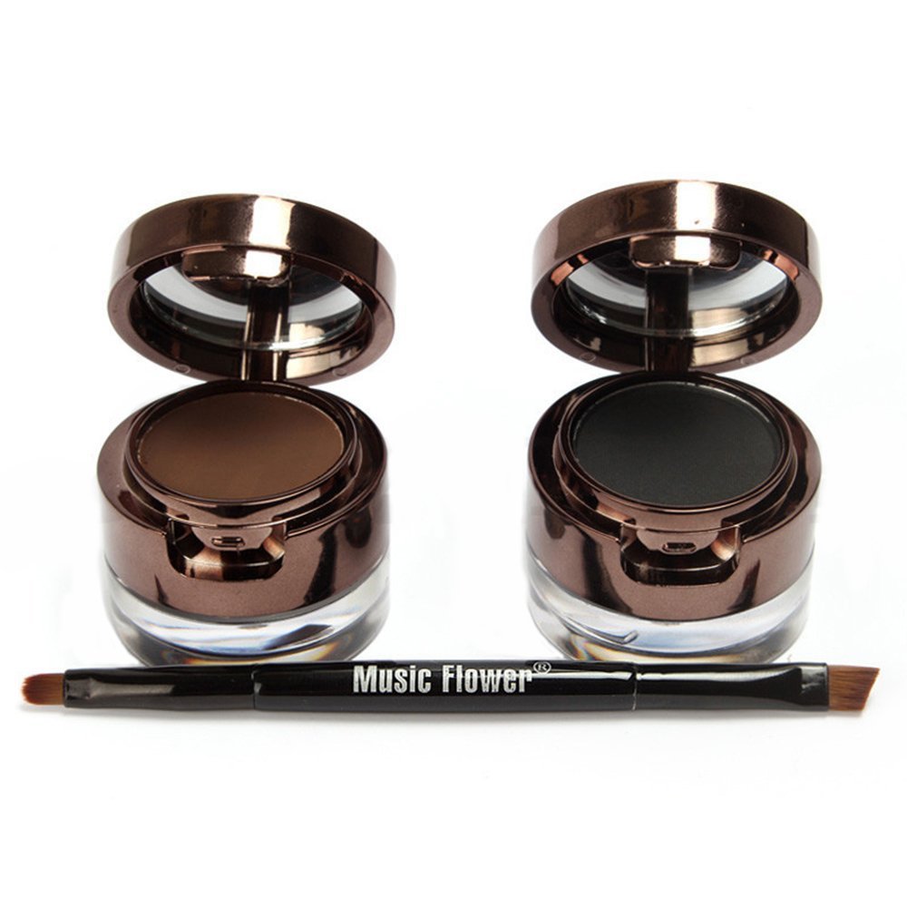 Ucanbe 4 In 1 Black Brown Eyeliner Gel And Eyebrow Powder Makup Set Professional Water-Proof Long Lasting Eye Liner Brow Kit Wit