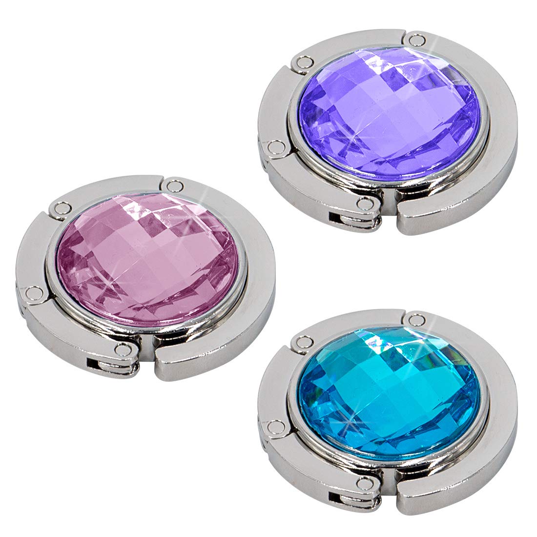TANOSII Foldable Purse Hook Floding Handbag Hanger Rhinestone Bag Holder for Table Desk 3 PCS Pink Purple Blue