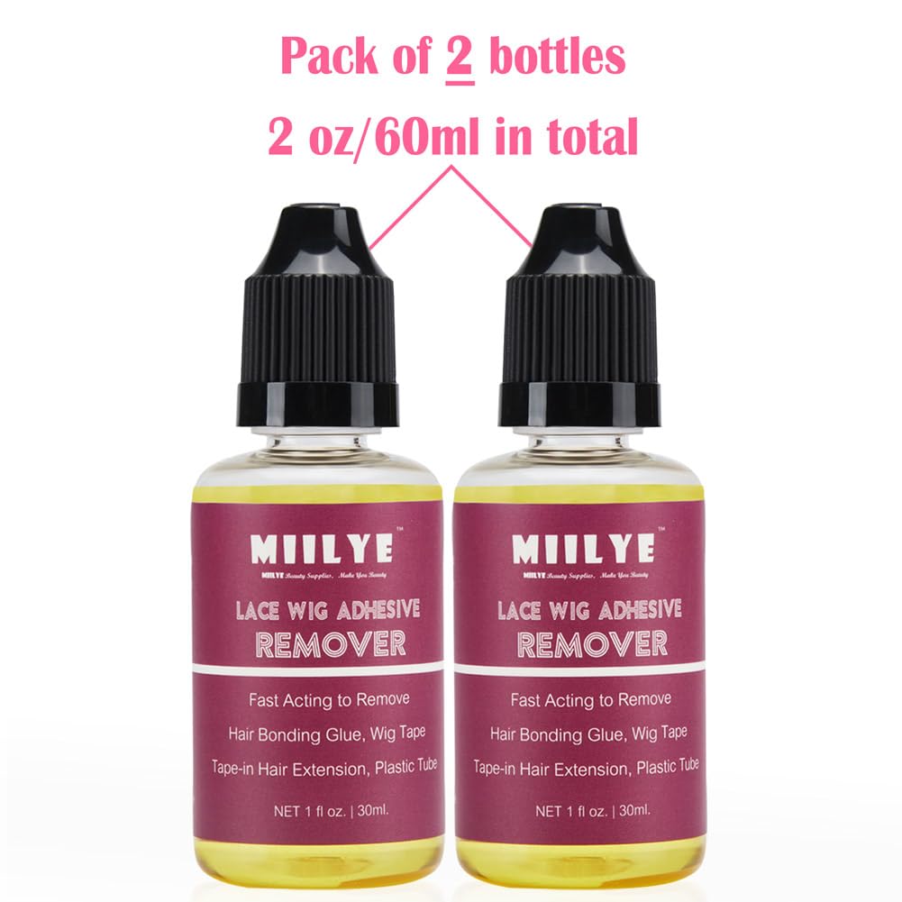 Miilye Wig Glue Remover X 2 Bottles, Tape In Hair Extensions Remover |Solvent For Adhesive Residue, Lace Front Wig |Poly Hairpie