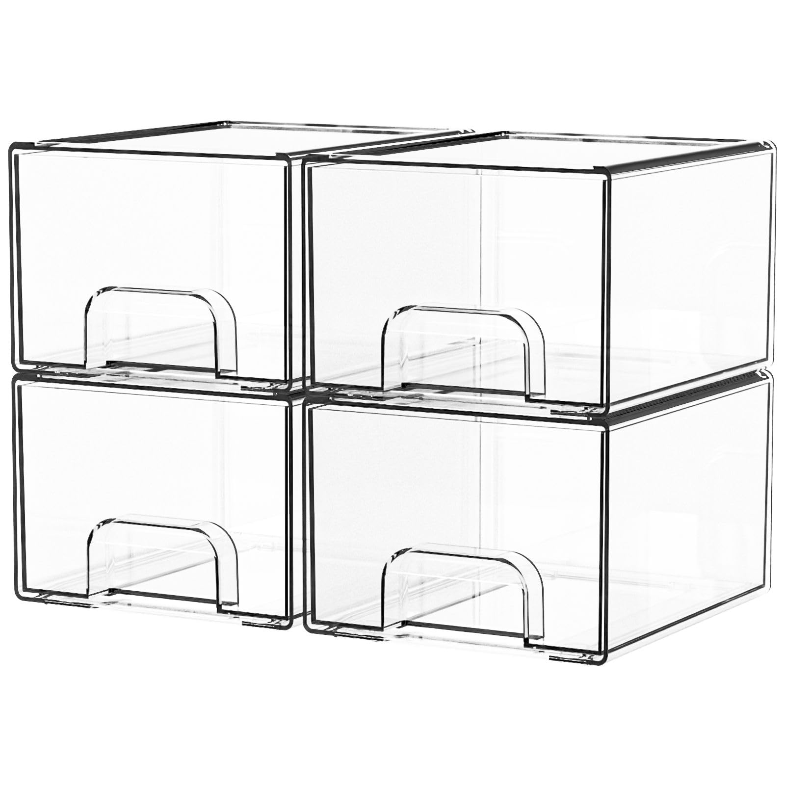 Yieach 4 Pack Clear Stackable Storage Drawers,4.4'' Tall Acrylic Drawer Containers for Organizing,Bathroom Organizers and Storag