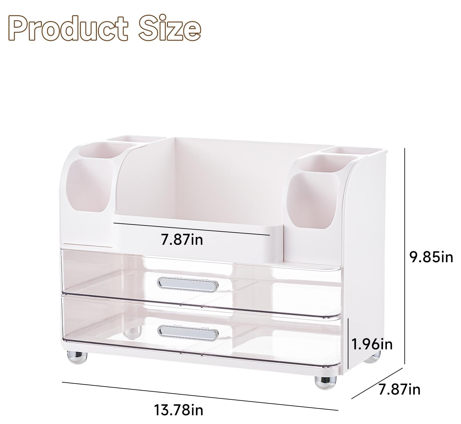 UFORU Makeup Organizer for Vanity with 2 Large Drawers, Cosmetic Display Case with Brush Holders, Easy to Storage for Bathroom C