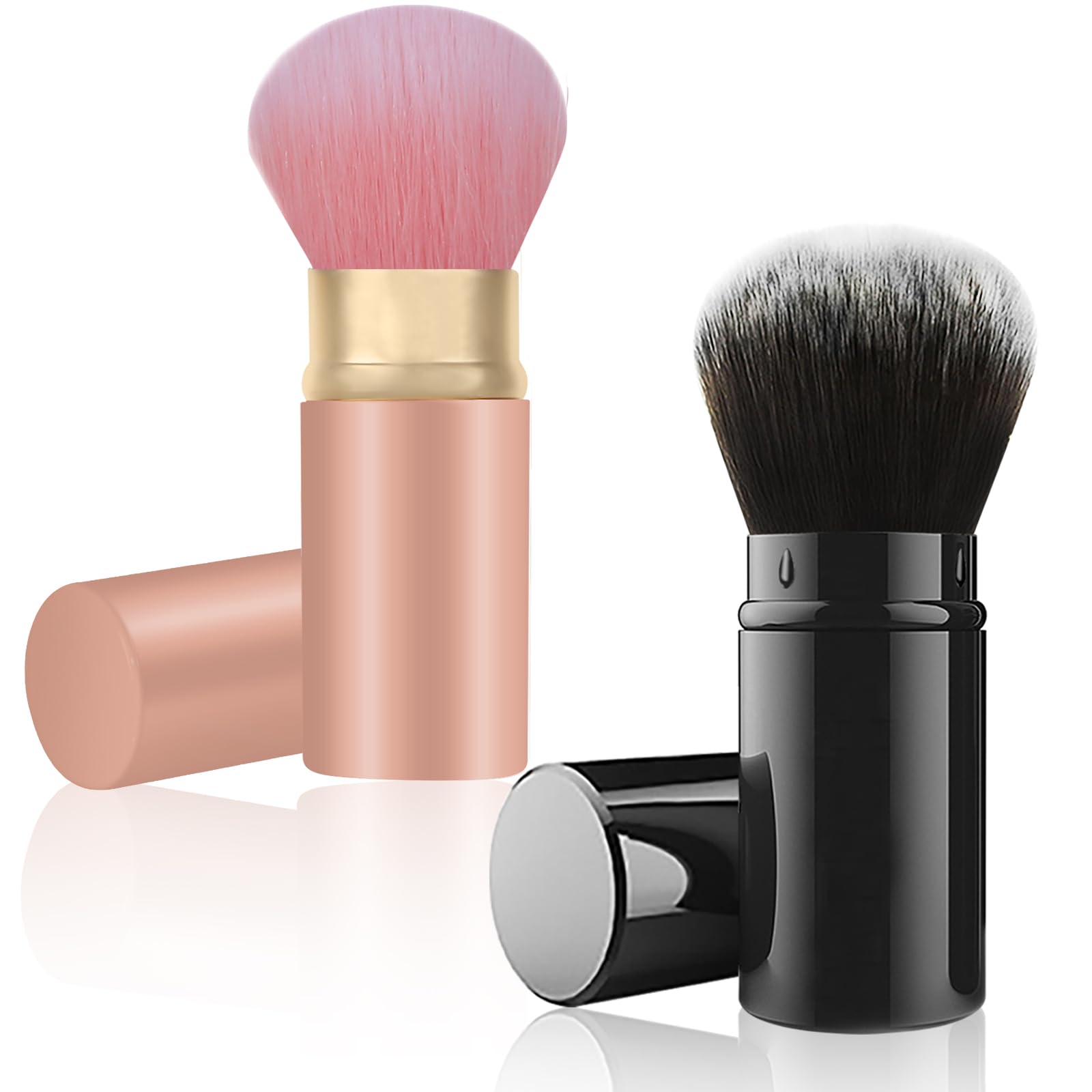 Falliny 2 Pack Retractable Makeup Brush, Kabuki Powder Foundation Makeup Brush, Travel Face Blush Brush With Cover For Blush,Bro
