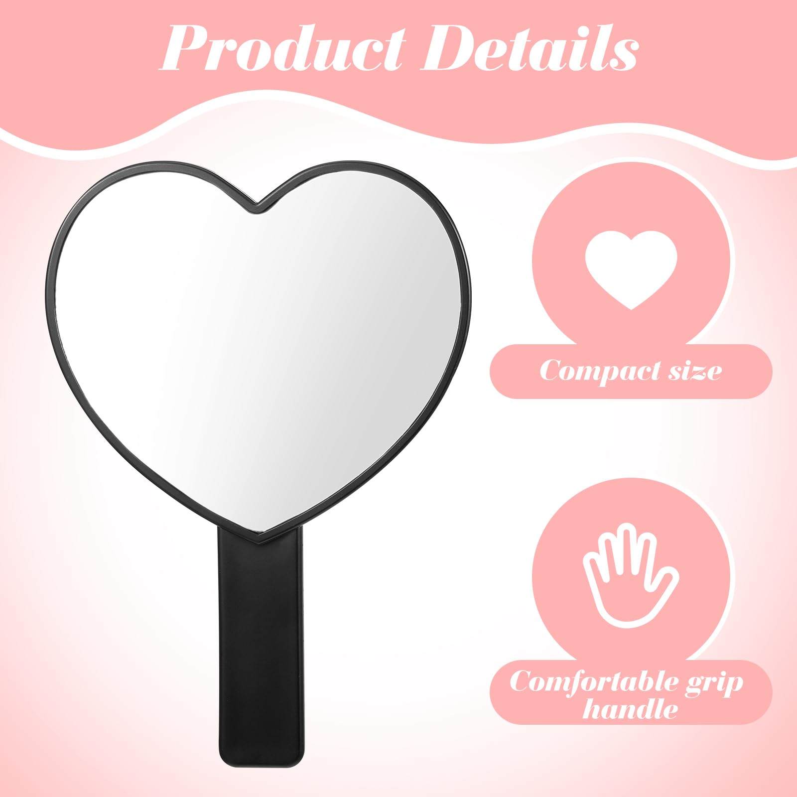 Sorcristy Heart-Shaped Handheld Mirror with Handle, Portable Travel Makeup Lash Mirror, Mini Heart Shaped Makeup Lash Cosmetic M