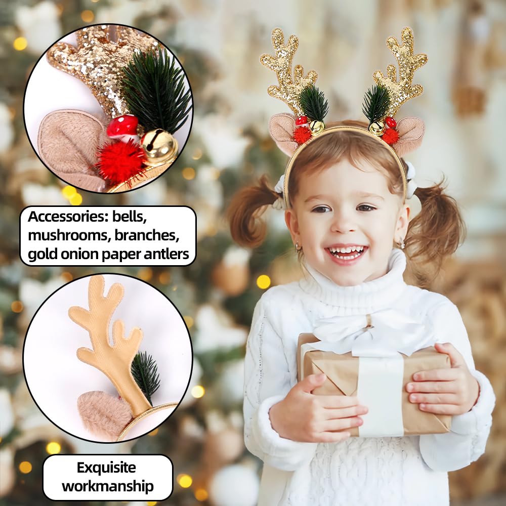 Aiupuoc Reindeer Antlers Headband Christmas Headbands For Women Reindeer Headband Hair Accessories Elk Deer Horn Hair Band 1Pcs