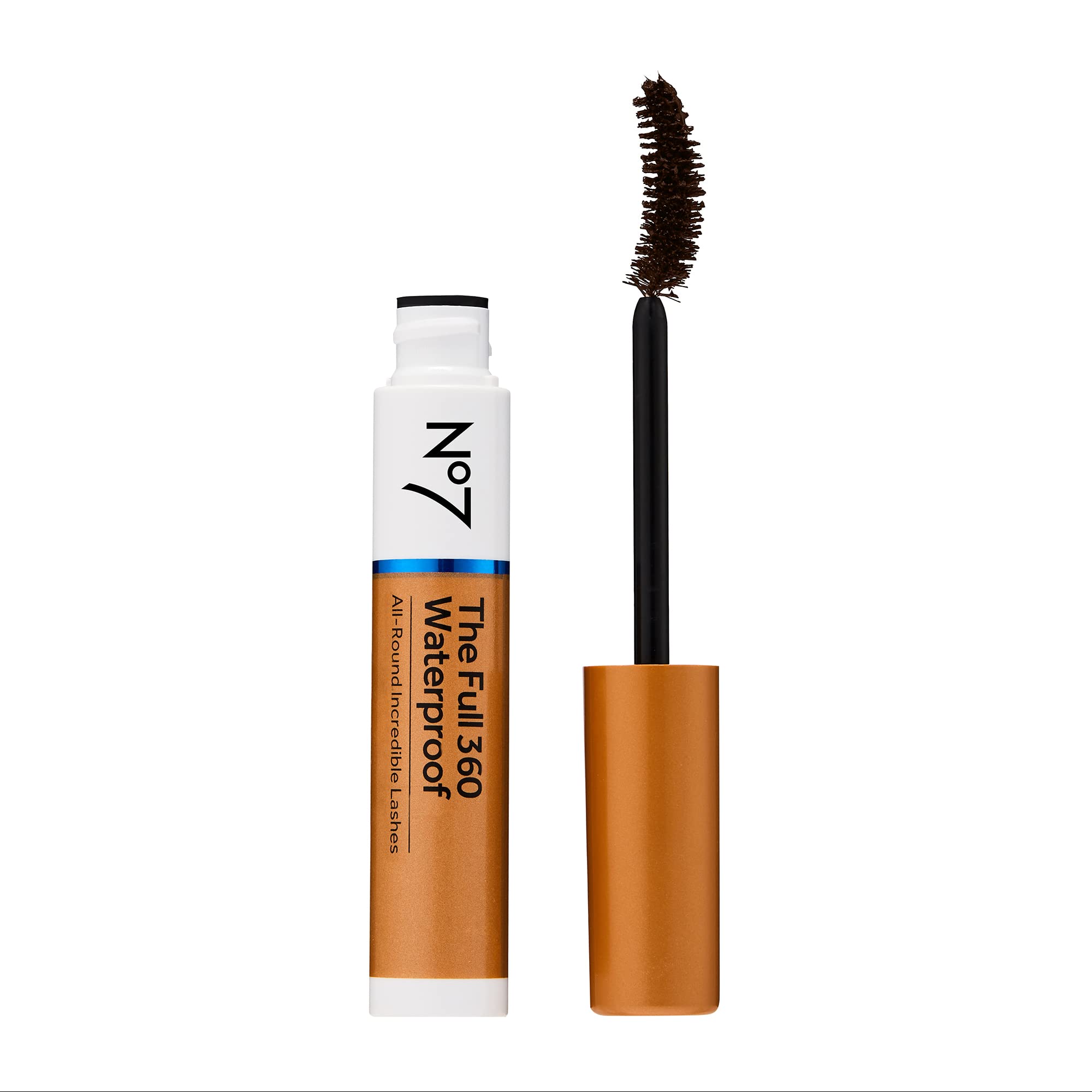 No7 The Full 360 Waterproof - Brown/Black - Sweat-Proof, Rain-Proof, Tear-Proof Mascara - Adds Volume, Length & Curl For Up To 1