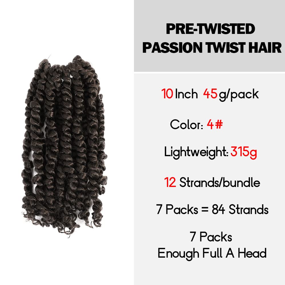 Wudas Short Passion Twist Hair 10 Inch Pre-Twisted Passion Twists Crochet Hair Brown Pre-Looped Synthetic Crochet Braids (7 Pack