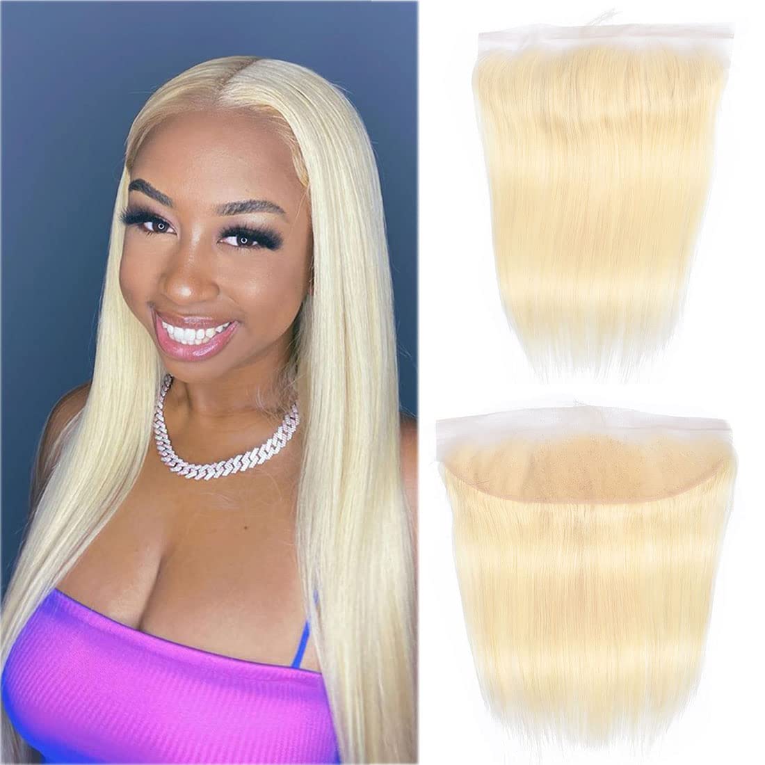 Isufer 613 Frontal Blonde Closure Straight 13X4 Transparent Hd Lace Frontal Closure 16 Inch Natural Hairline High Density Ear To