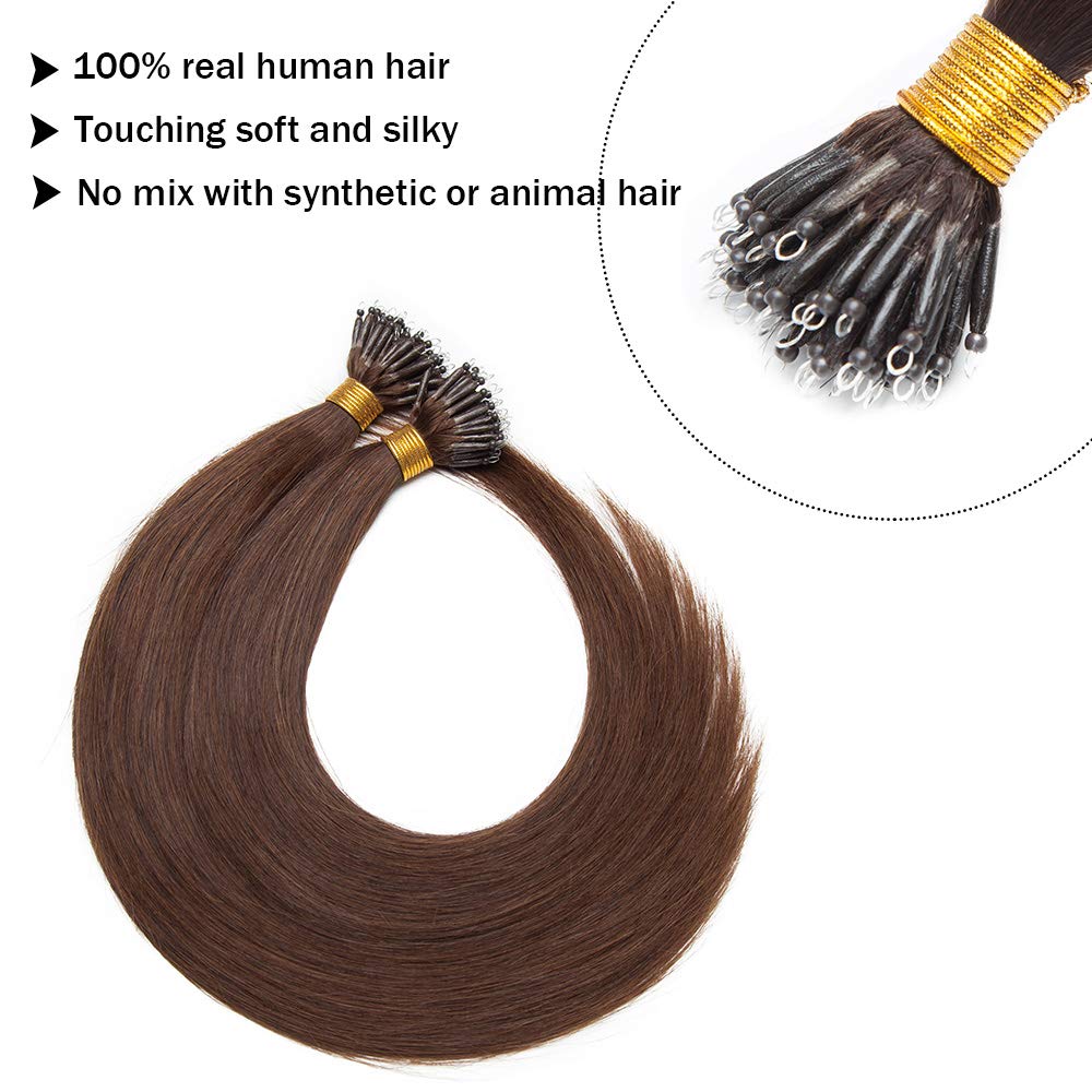 Sego Nano Bead Ring Human Hair Extension Pre Bonded Nano Tip Remy Hair Extensions Micro Beads Rings Loop Hand Tied Hairpiece 20
