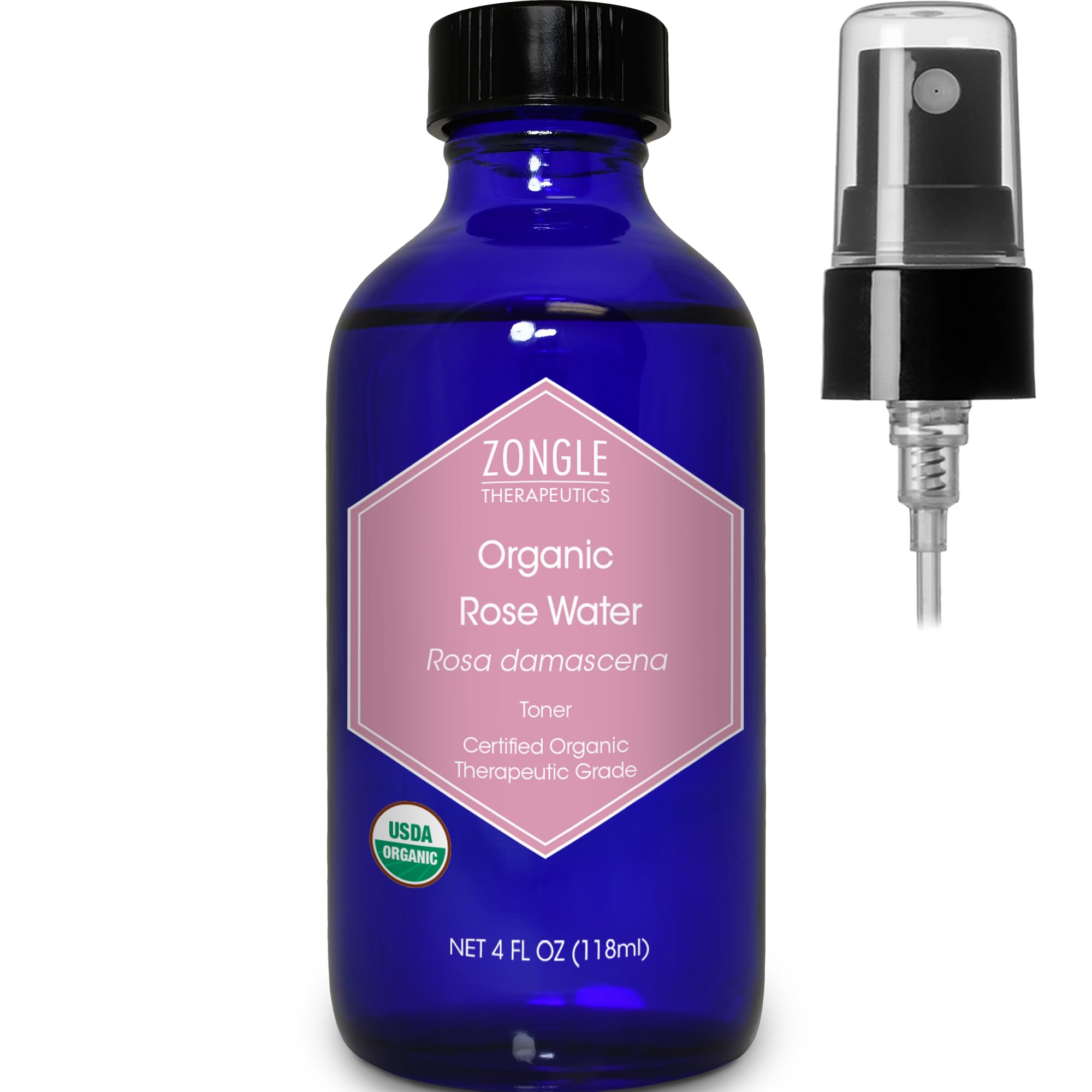 Rose Water, Organic, Hyderating Toner, Facial Spray - 100% Pure, Rose Water, By Zongle Therapeutics Grade, 4 Oz