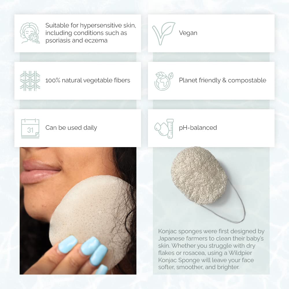 Wildpier Beauty Konjac Sponge, Natural Luxury Facial Exfoliator, Face Scrubber, Makeup Remover, Plant Based Gentle Cleansing for