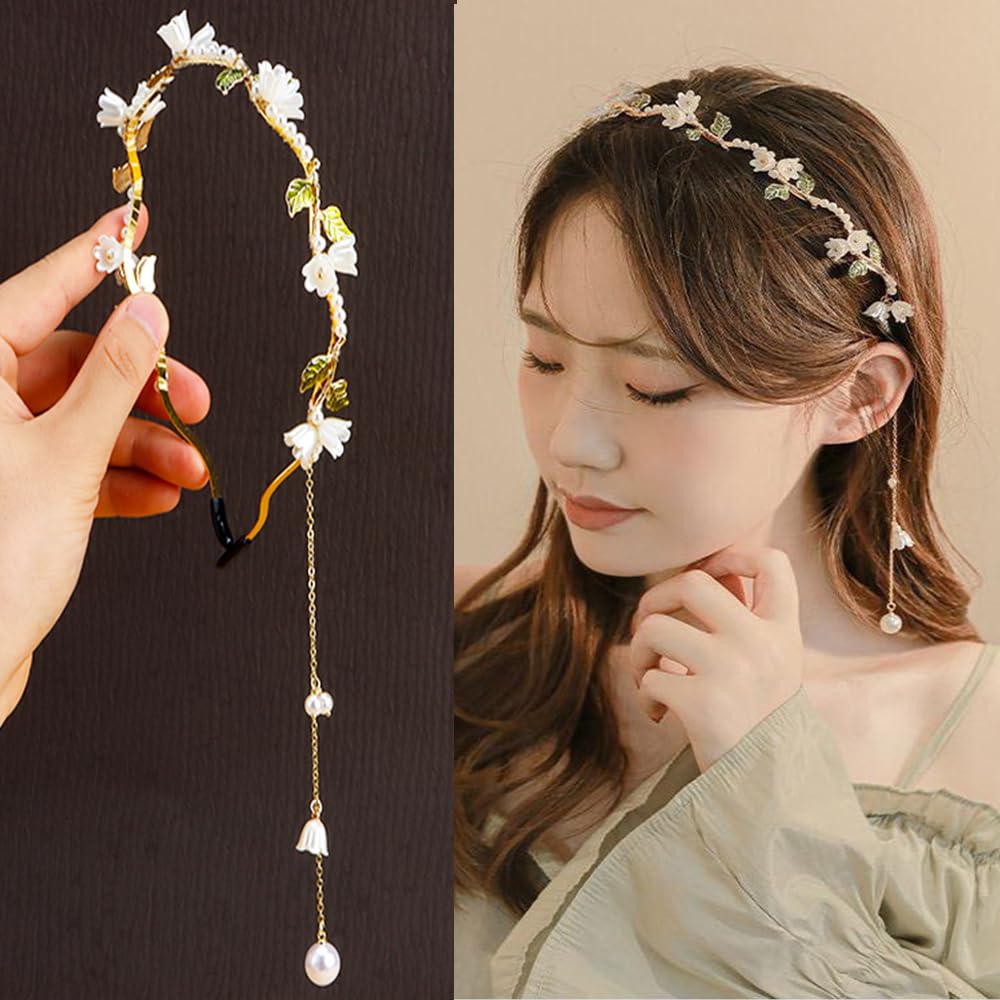 AHONEY Flower Headband for Women Girls Hair Vine Gold Leaf Boho Headband Wedding Fairy Accessories Headpiece Bridal Crown (Flora