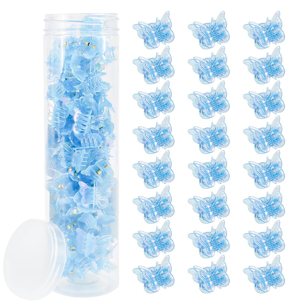 Ahoney 60PCS Mini Butterfly Hair Clips for Hair with Box Glitter 90s Y2k Hair Accessories for Girls Women (Blue)
