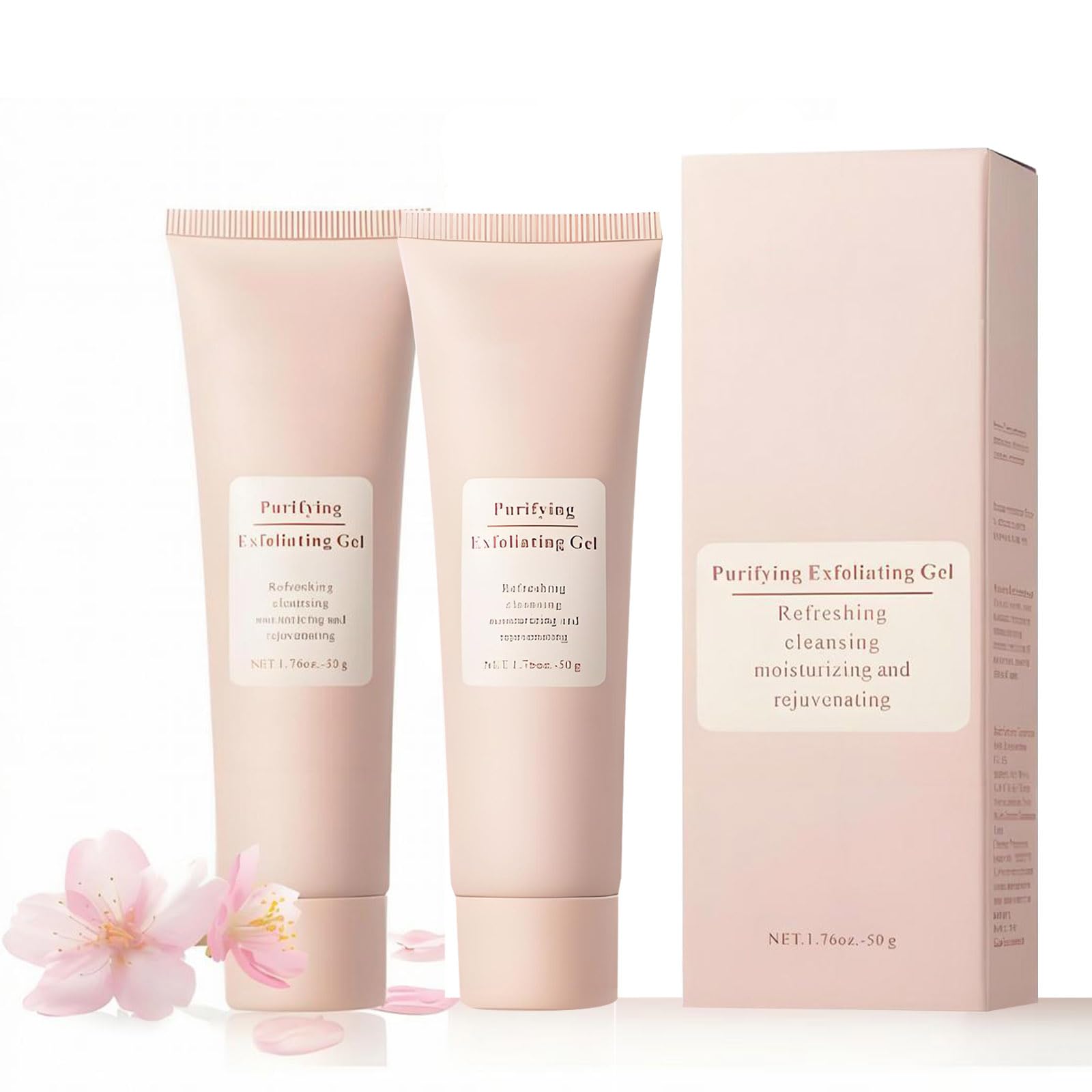 2PCS Purifying Exfoliating Gel, Facial Purifying Exfoliator Cleanser for Face & Body, Exfoliating Gel Scrub with Flower Extract 