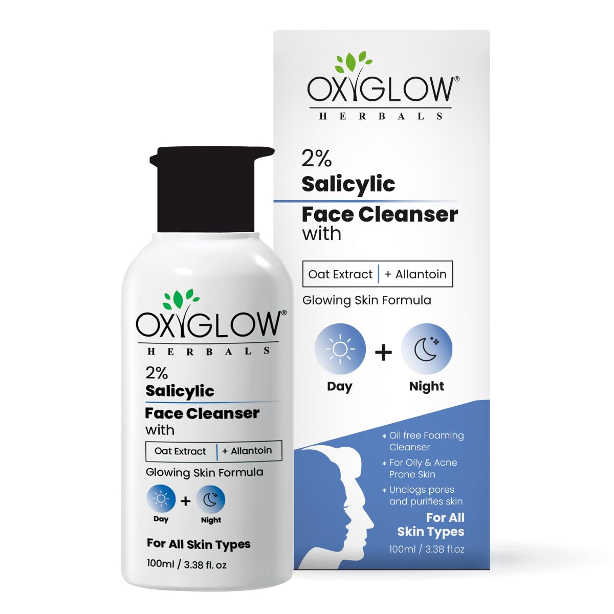 Oxyglow Herbals 2% Salicylic Face Cleanser With Oat Extract, Allantoin, 100Ml For AcneProne Skin