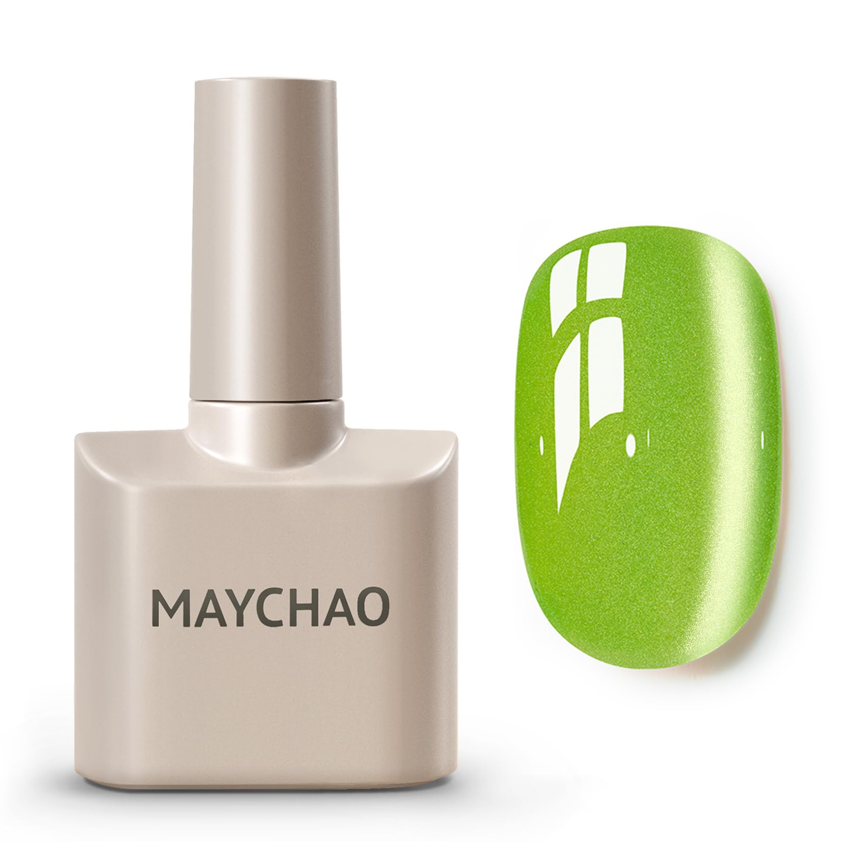 Maychao 15Ml Shine Muscat Cat Eye Gel Nail Polish 1Pc Green Glitter Cat Eye Gel Polish With Magnet Soak Off Holographic Magnetic