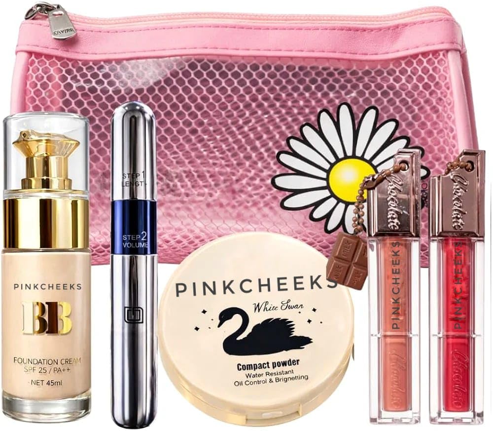 Complete Makeup Combo Kit For Women | Foundation, 12Color Eyeshadow Palette, Compact Powder, Mascara & Stylish Travel Makeup Ba