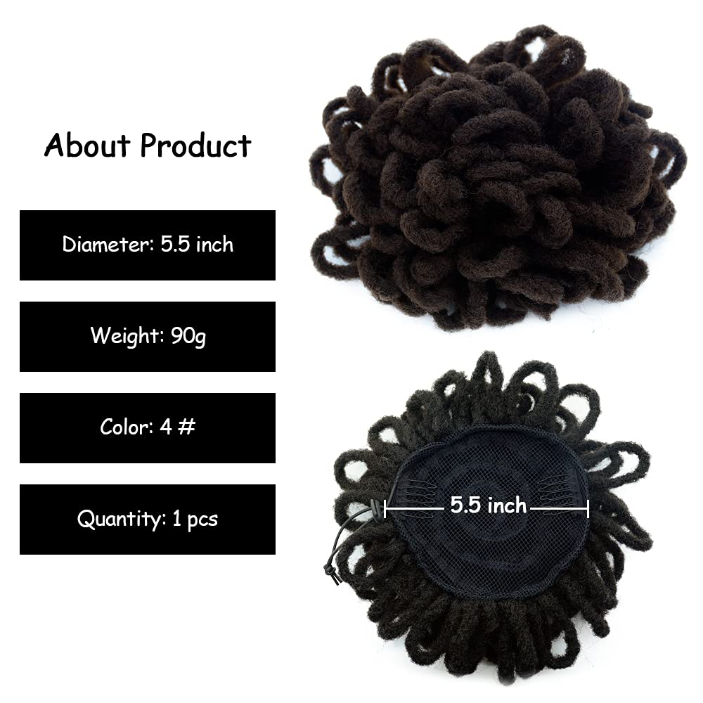 Afro Puff Drawstring Ponytail Dreadlocks Chignon Faux Locs Braids Bun Hair Synthetic Clip In Hair Extensions For Black Women(4#)