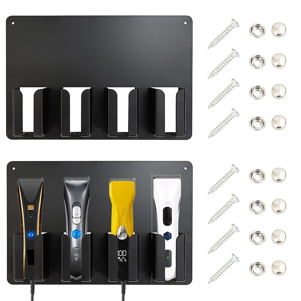 2Pcs Clipper Holders for Barbers, Barber Clipper Organizer, Hair Trimmer Storage Rack (Wall Mount)