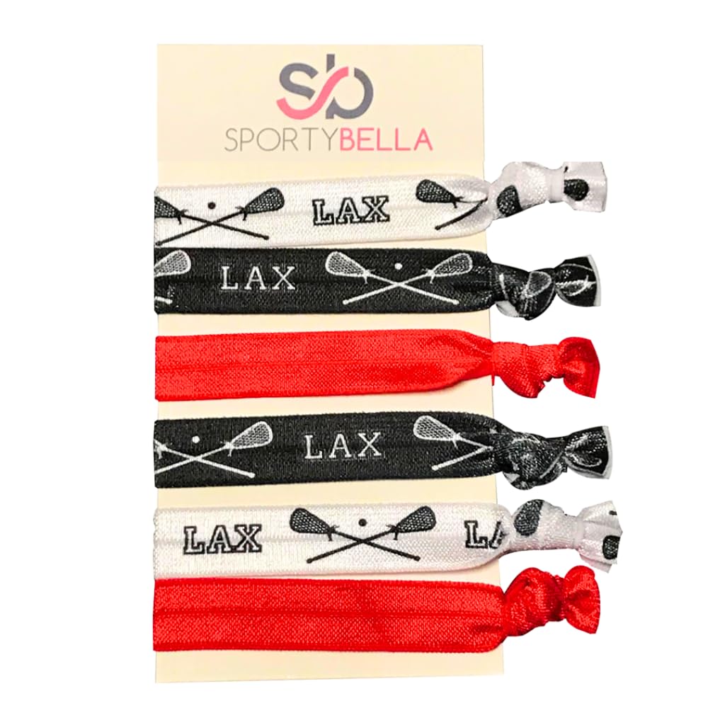 Lacrosse Hair Accessories, Lacrosse Hair Ties, No Crease Lacrosse Hair Elastics Set (Red)