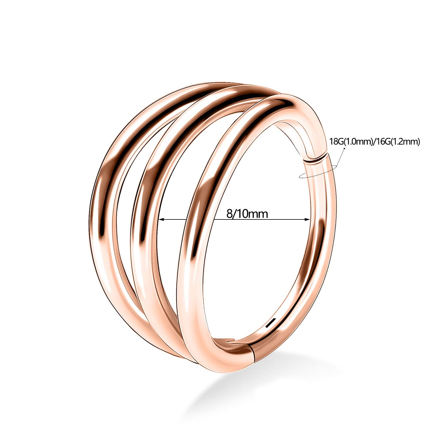20G Triple Open Stacked Cartilage Conch Helix Earring Hoop 316L Surgical Steel Septum Nose Rings 8mm Lobe Earrings Unisex Hoop E