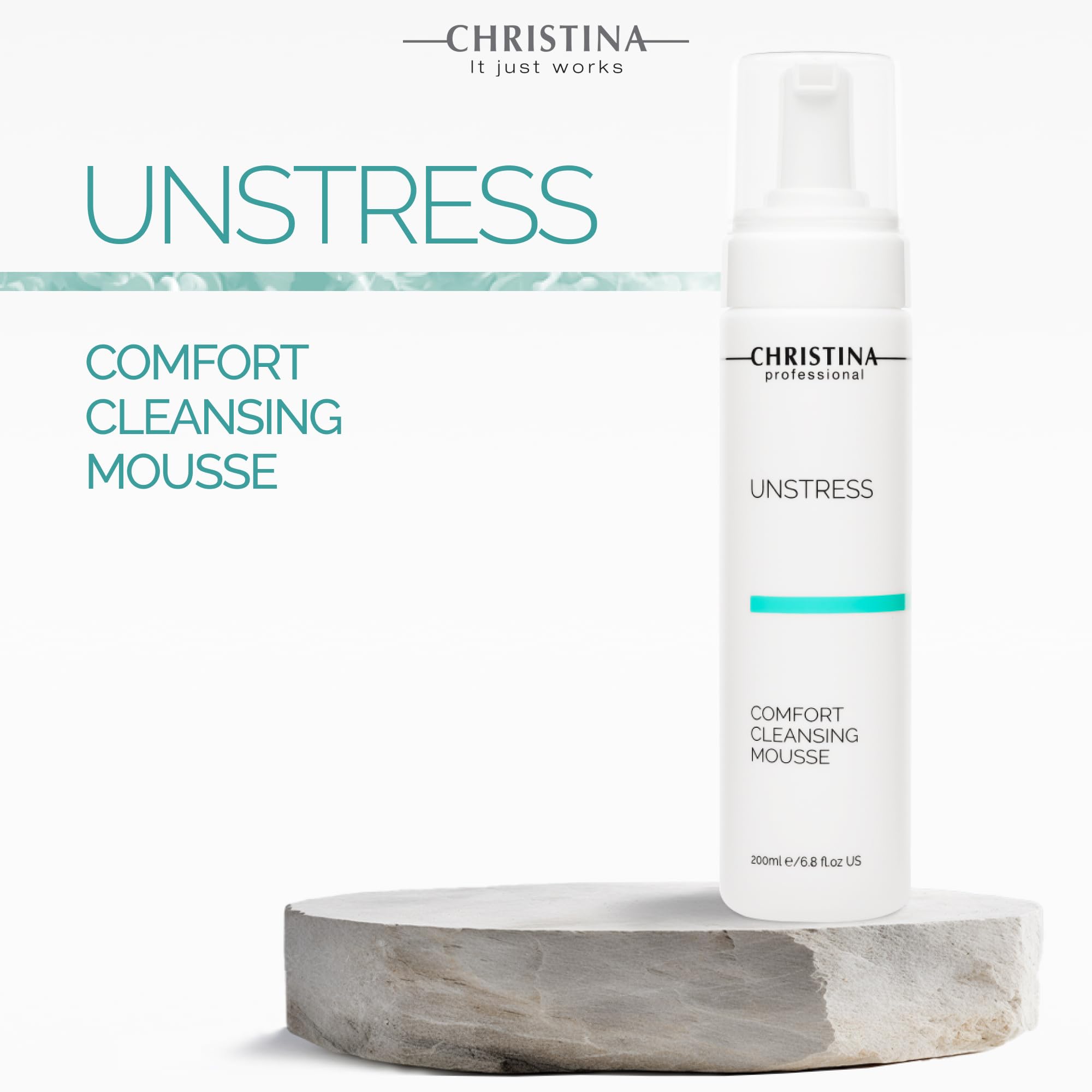 -CHRISTINA- Unstress Comfort Cleansing Mousse | Cleanser for Face with Gentle Formula with Green Tea Extract & Vitamin B5 | Suit