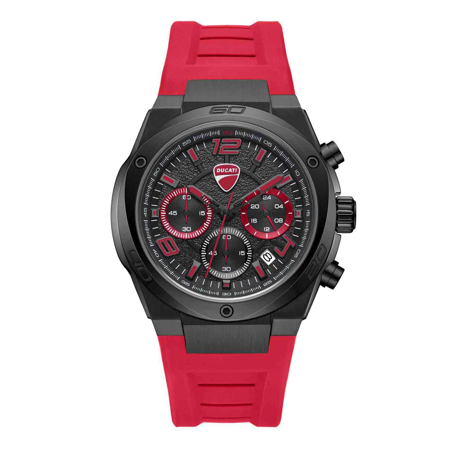 Ducati Extreme Sports Chronograph Analog Quartz MenS Watch With Black Dial & Red Silicone Strap  Dtwgo0002401W