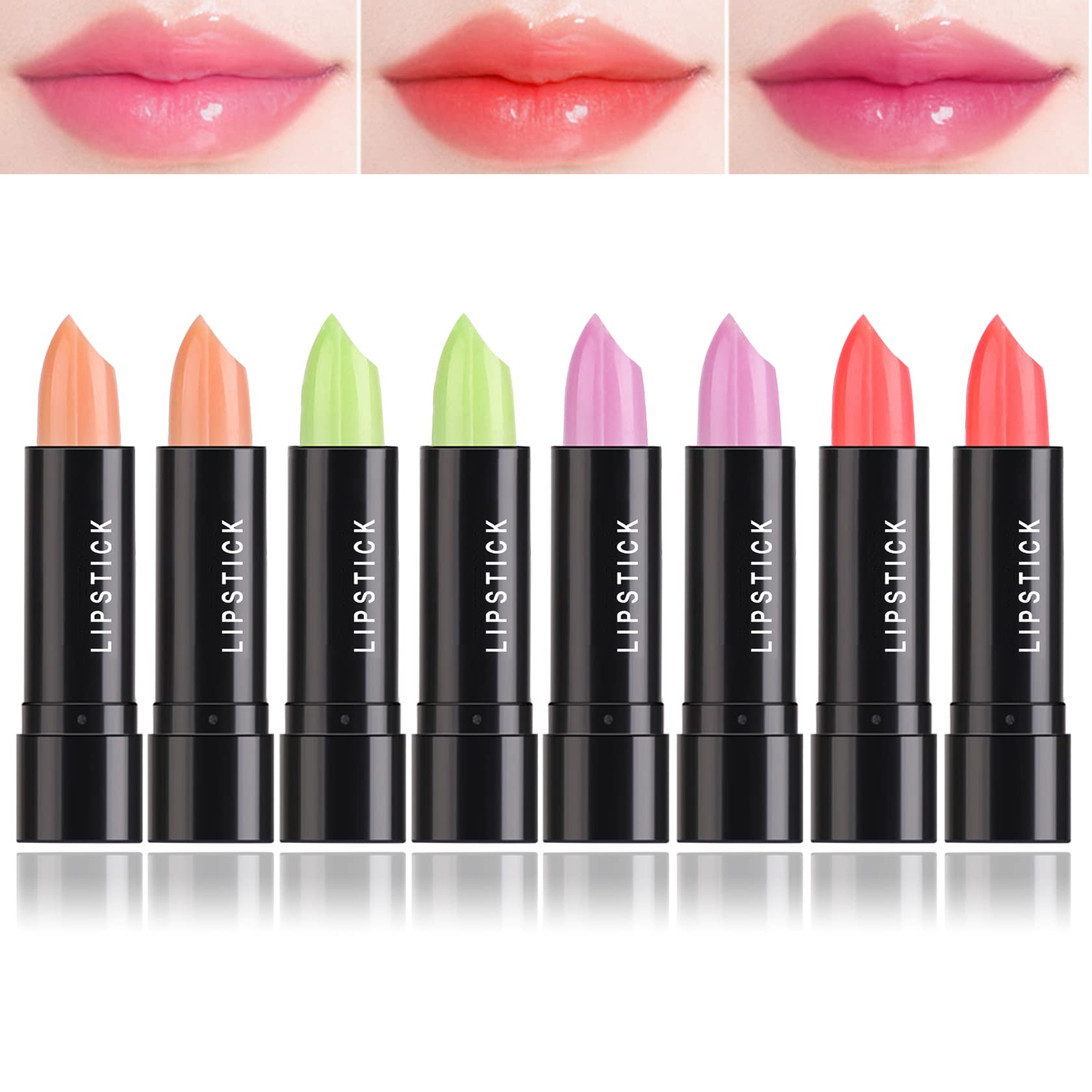 Fusang 8 Pack Crystal Jelly Color Changing Lipstick Tinted Lip Balm Stain, Magic Lipstick Temperature Color Change Lip Gloss Lon