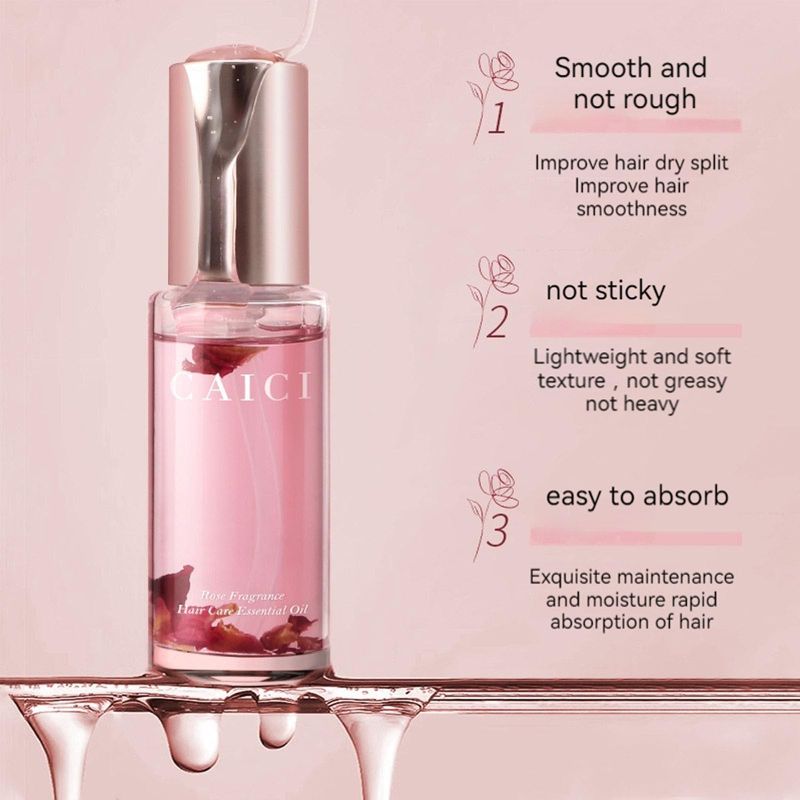Cly Ams Rose Essential Oil For Hair,Rose-Scented Hair Care Essential Oil Makes Hair Smooth Split-Free Shiny And Not Easy To Brea