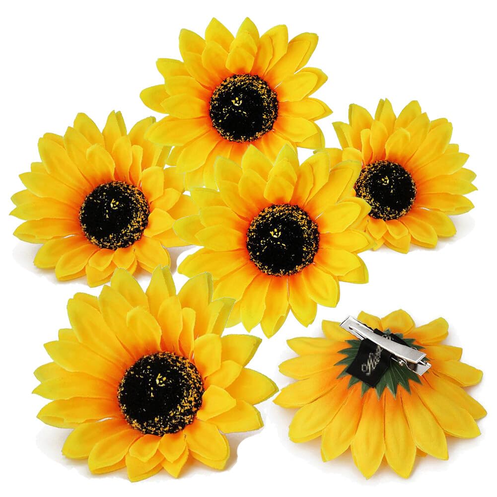 6Pcs 3.9 Lady Girls Sunflower Hair Alligator Clips Hairpin Hair Clamp Hair Styling Accessories for Party Beach Vacation Wedding 