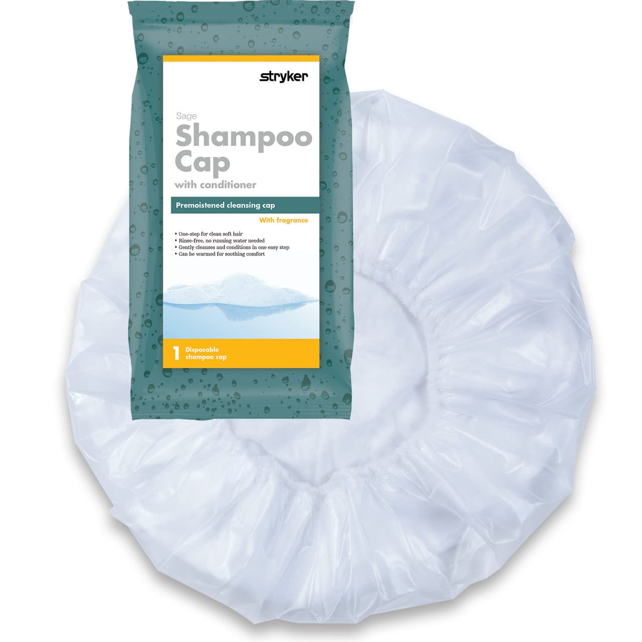 Sage Stryker Rinse-Free Shampoo Cap - 6 Packages, 1 Cap in each - Rinse-free cap, Pre-moistened with shampoo, conditioner, and d