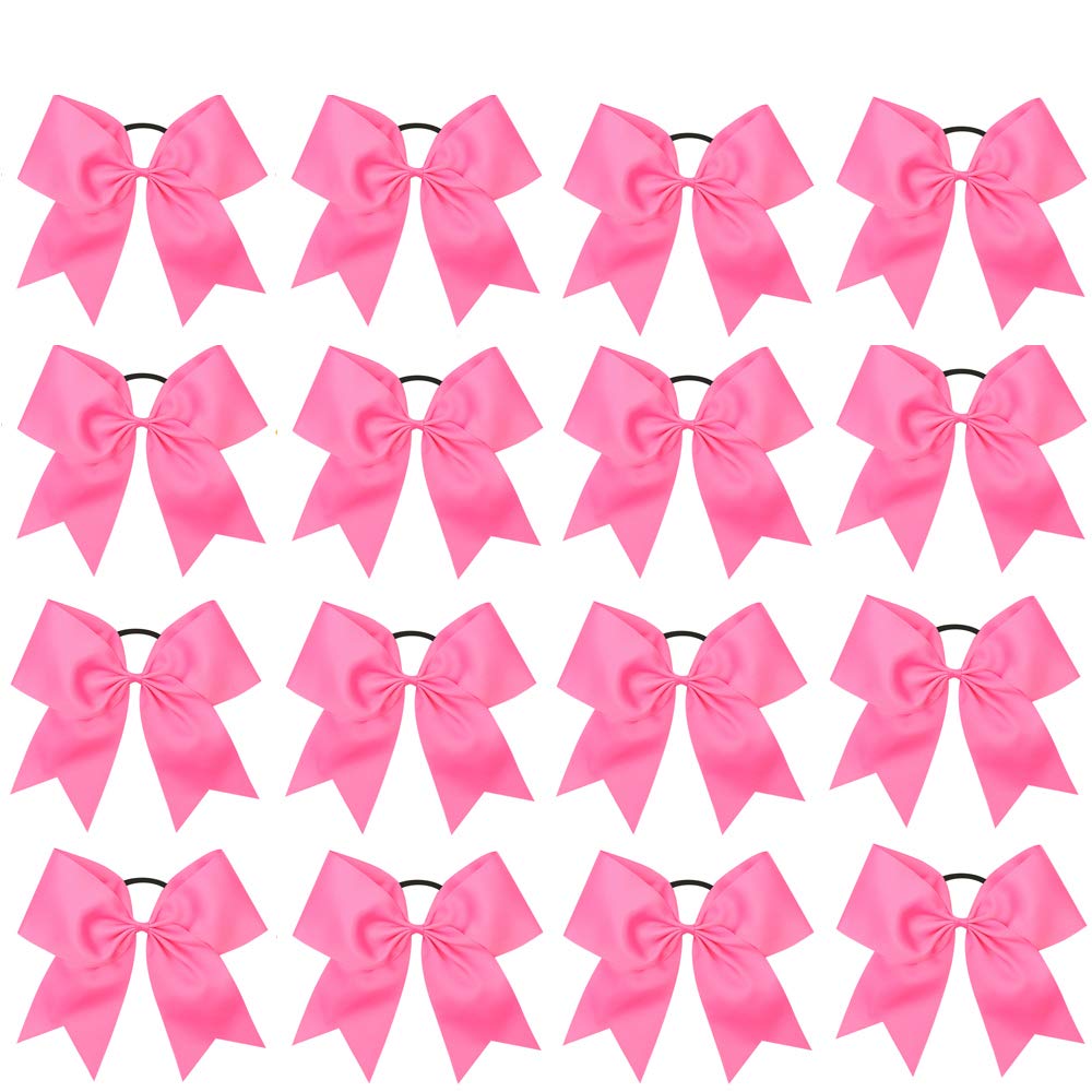 16Pcs 8 Large Cheer Hair Bows Ponytail Holder Elastic Band Handmade For Cheerleading Teen Girls College Sports (16 Pcs) (Hot Pin