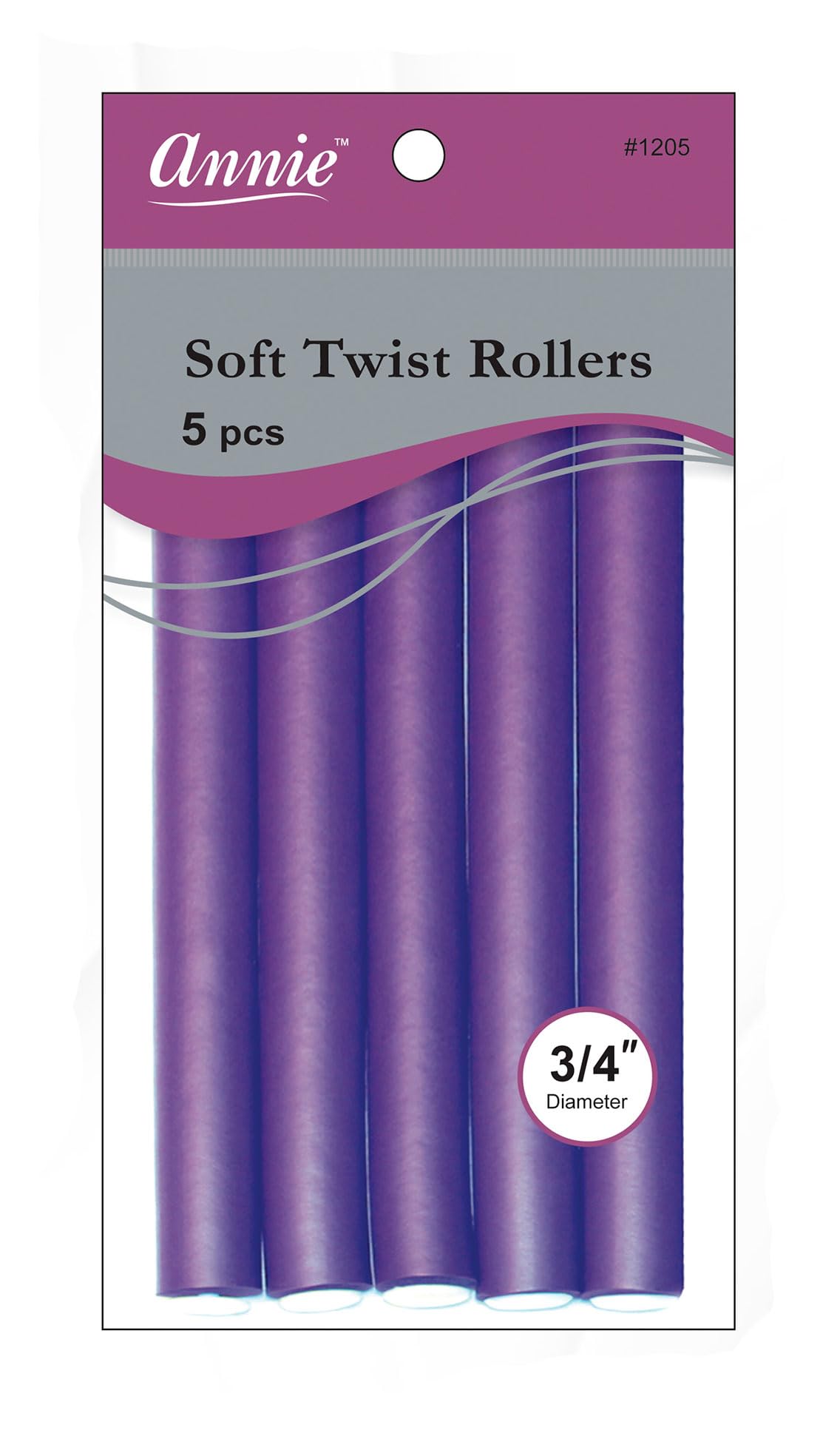 Annie 01205 Soft Twist Rollers, Purple, 5 Count