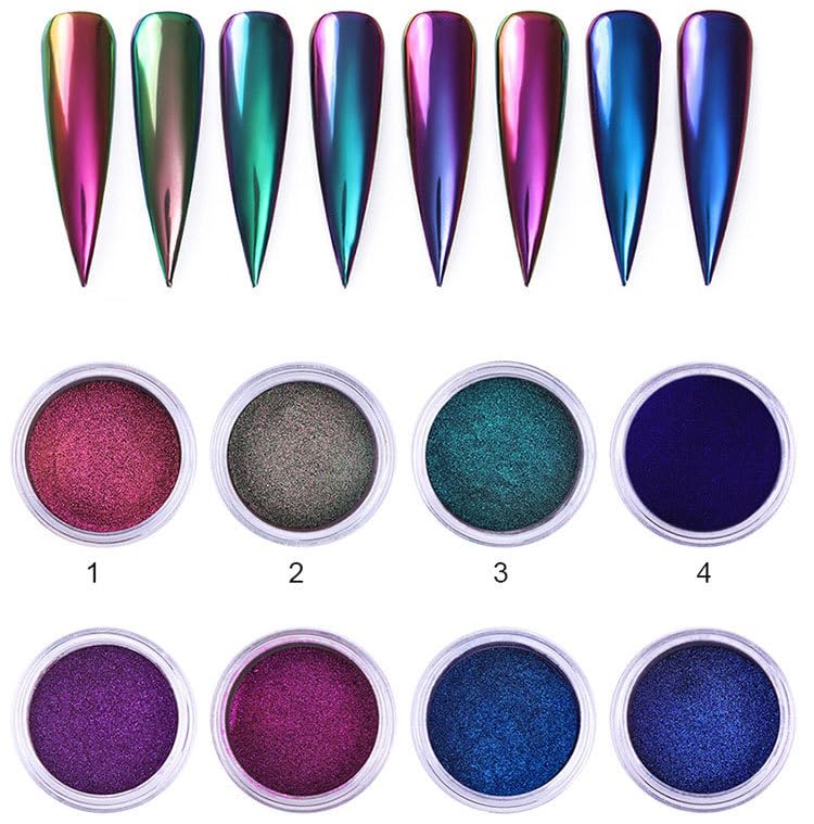 8pcs/Set Chameleon Effect Nail Glitter Powder Mirror Metallic Pigment Nail Art Dust Polish Chrome Shining Pigment DIY Decor Merm