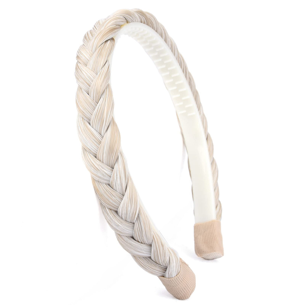 DIGUAN Headband Synthetic Hair Plaited Headband Braid Braided With Teeth Hair Band Accessories for Women Girl Wide 0.9 Inch (Whi
