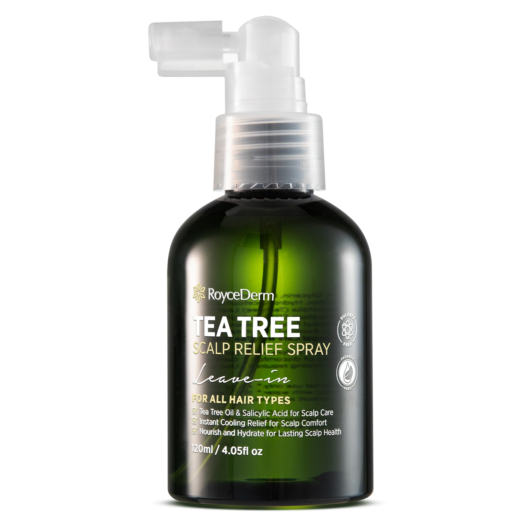 RoyceDerm Tea Tree Scalp Relief Spray: Leave-In Scalp Care for Dry, Flaky, and Itchy Scalp - Tea Tree Oil Formula for Comfort, H