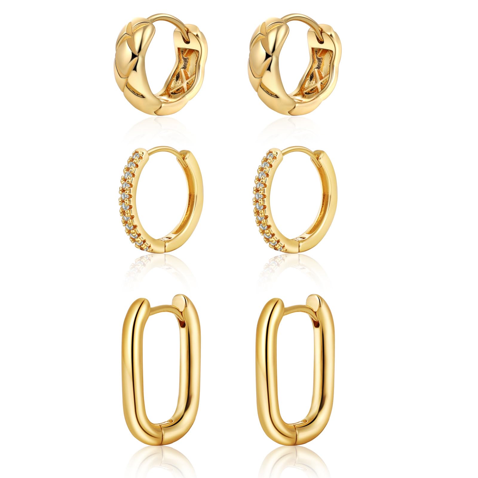 MIDEEO Gold/Silver Chunky Hoop Earrings Set for Women, 14K Gold Plated Twisted Huggie Hoop Earring Hypoallergenic Thick Open Lig