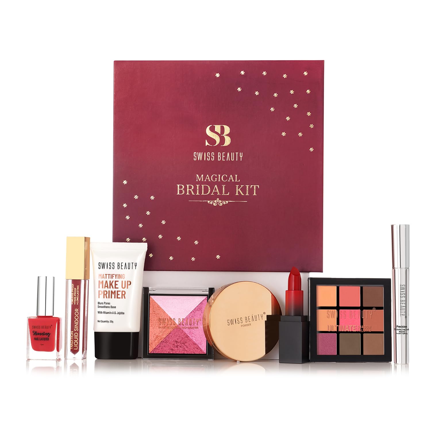 Swiss Beauty Magical Bridal Kit For Wedding | With Primer, Mascara, Sindoor, Eyeshadow Palette, Hd Matte Lipstick, Silky & Smoot