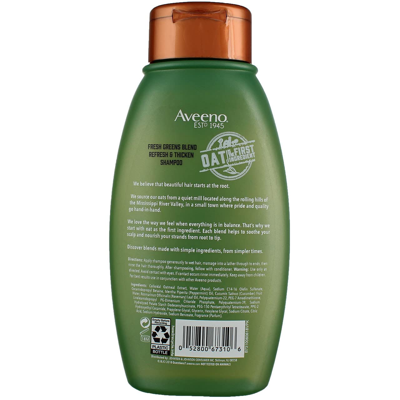 Aveeno Shampoo Fresh Greens Blend Refesh & Thicken 12 Ounce (Pack Of 6)