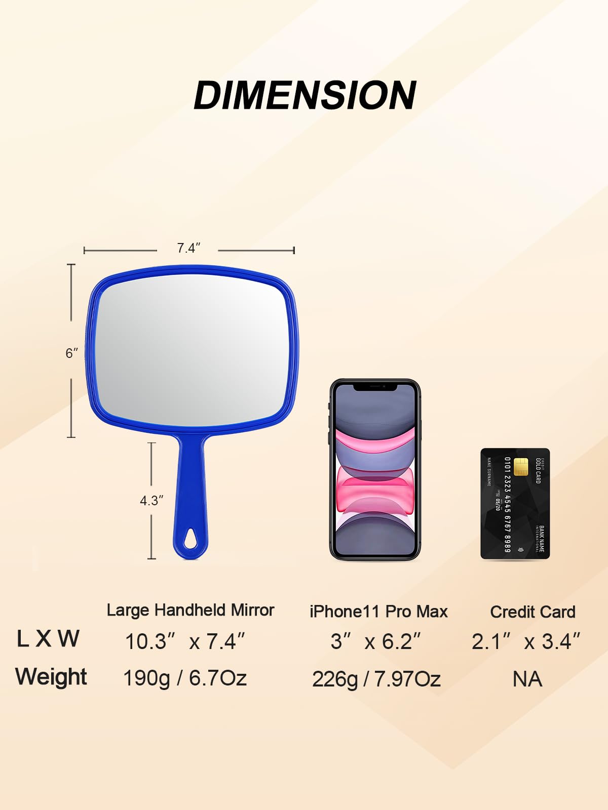 Gladmart Hand Mirror Salon Barber Hairdressing Handheld Mirror With Handle (Square Blue 7.4 X 10.3 Inches)