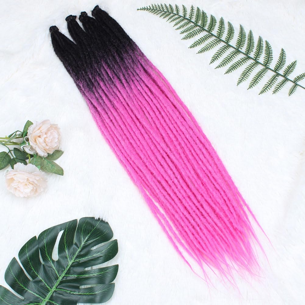 Kraler Violet Red Dreadlock Extensions, 22'' Synthetic Crochet Dreads Extensions 100% Handmade Single Ended Dreads Thin 0.6Cm Wi
