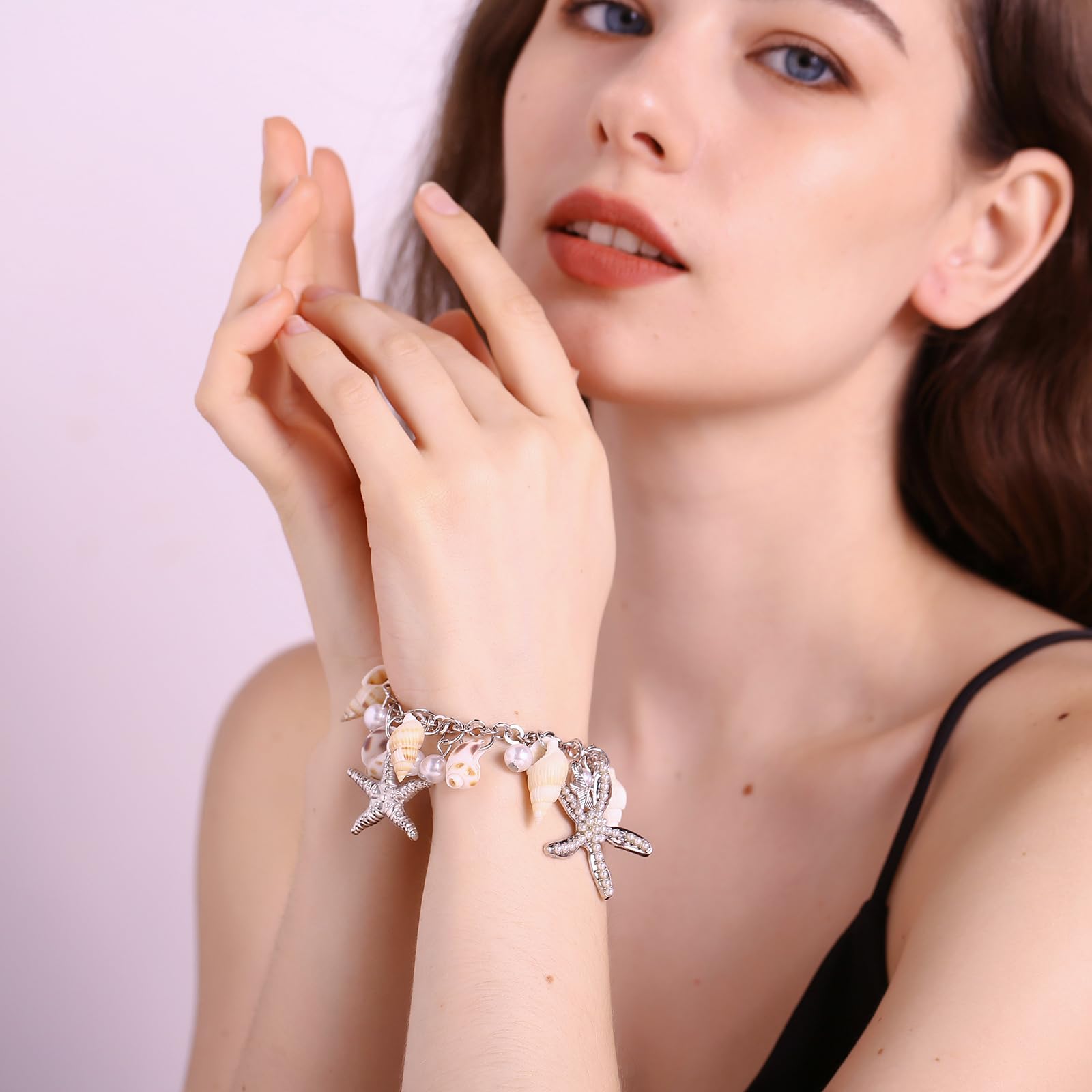 RUOFFETA Shell Starfish Necklace Bracelet Conch Statement Chunky Necklace Mermaid Costume Jewelry Beach Jewelry for Women(Bracel