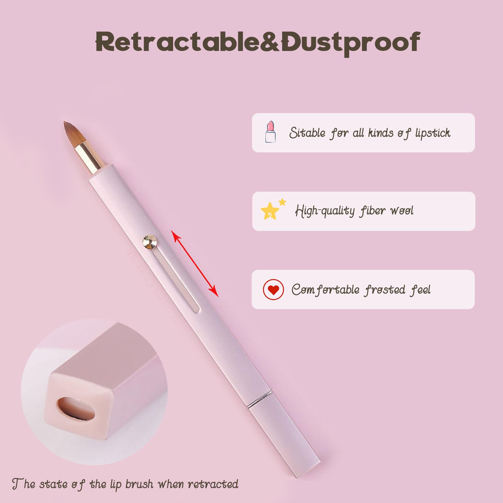Lip Applicator Brush - 3 Pack Exquisite Professional Dustproof Retractable Lip Brush - Makeup Lipstick Lip Gloss Applicators (Pi