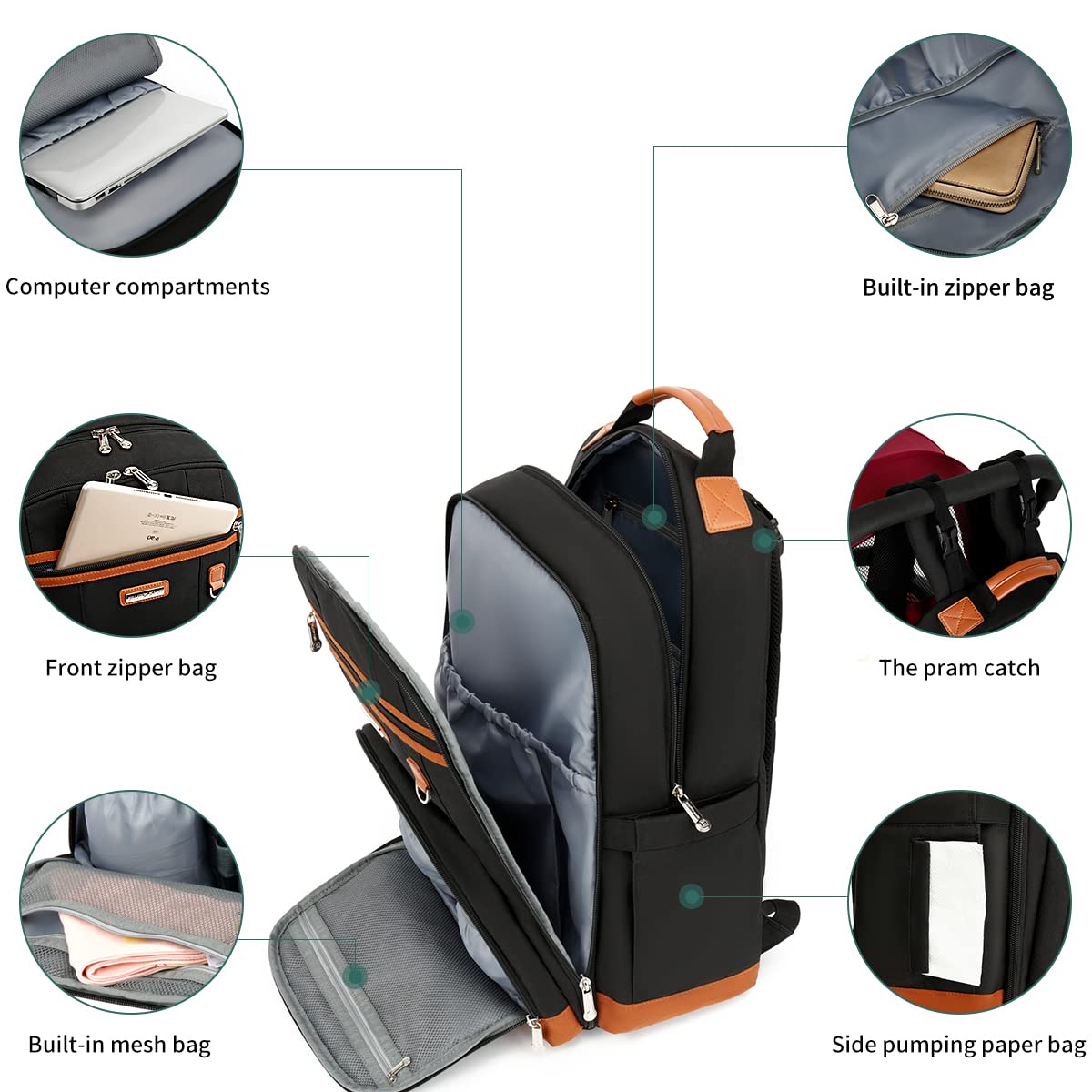 BILLITON MASHI Baby Diaper Bag Backpack for Mom, Travel Baby Bags for Boys girls with Insulated Pocket Stroller Straps, Large ca