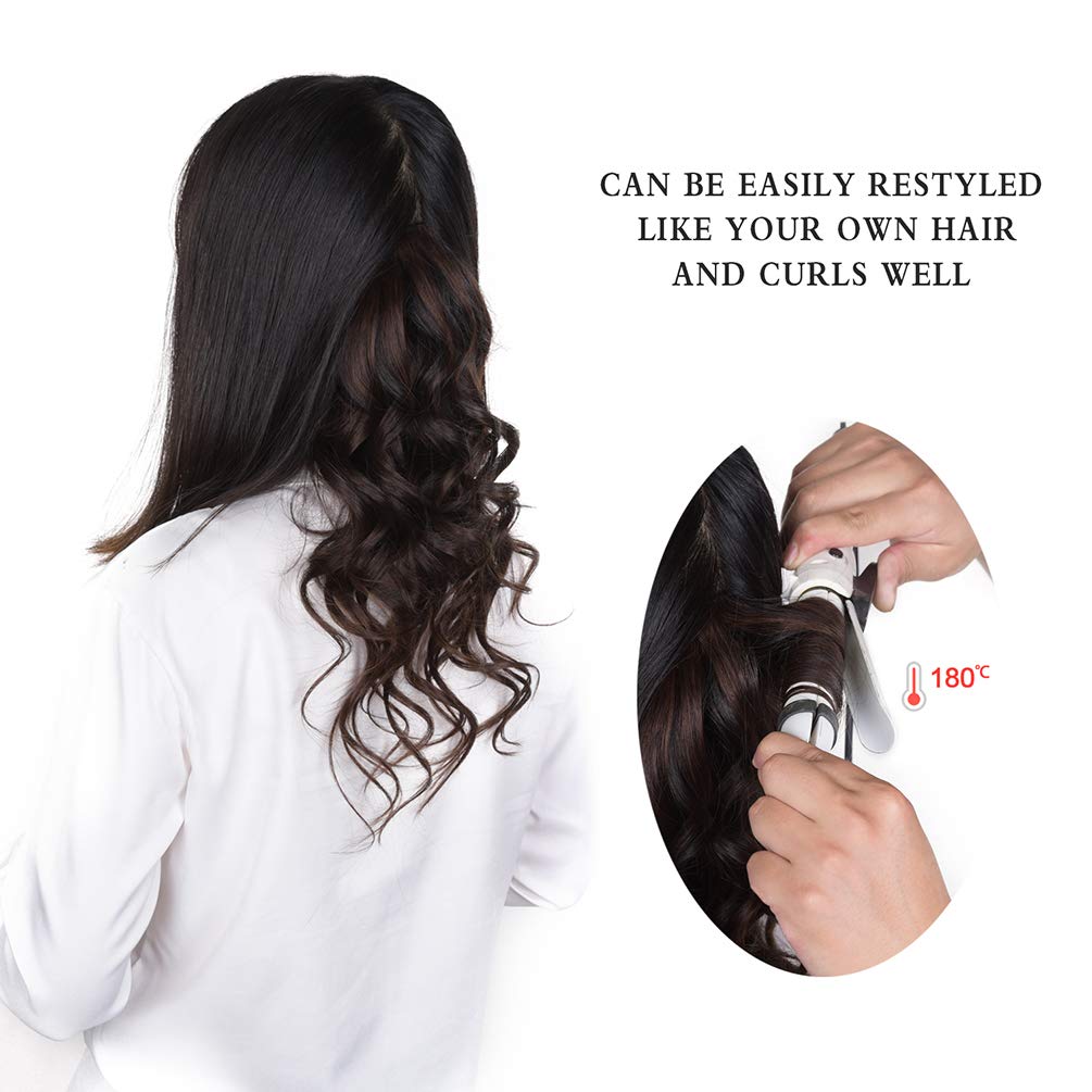 12'' Clip In Hair Extensions Remy Human Hair For Women - Silky Straight Black Balayage Clip On Real Hair Extensions 50Grams 4Pie