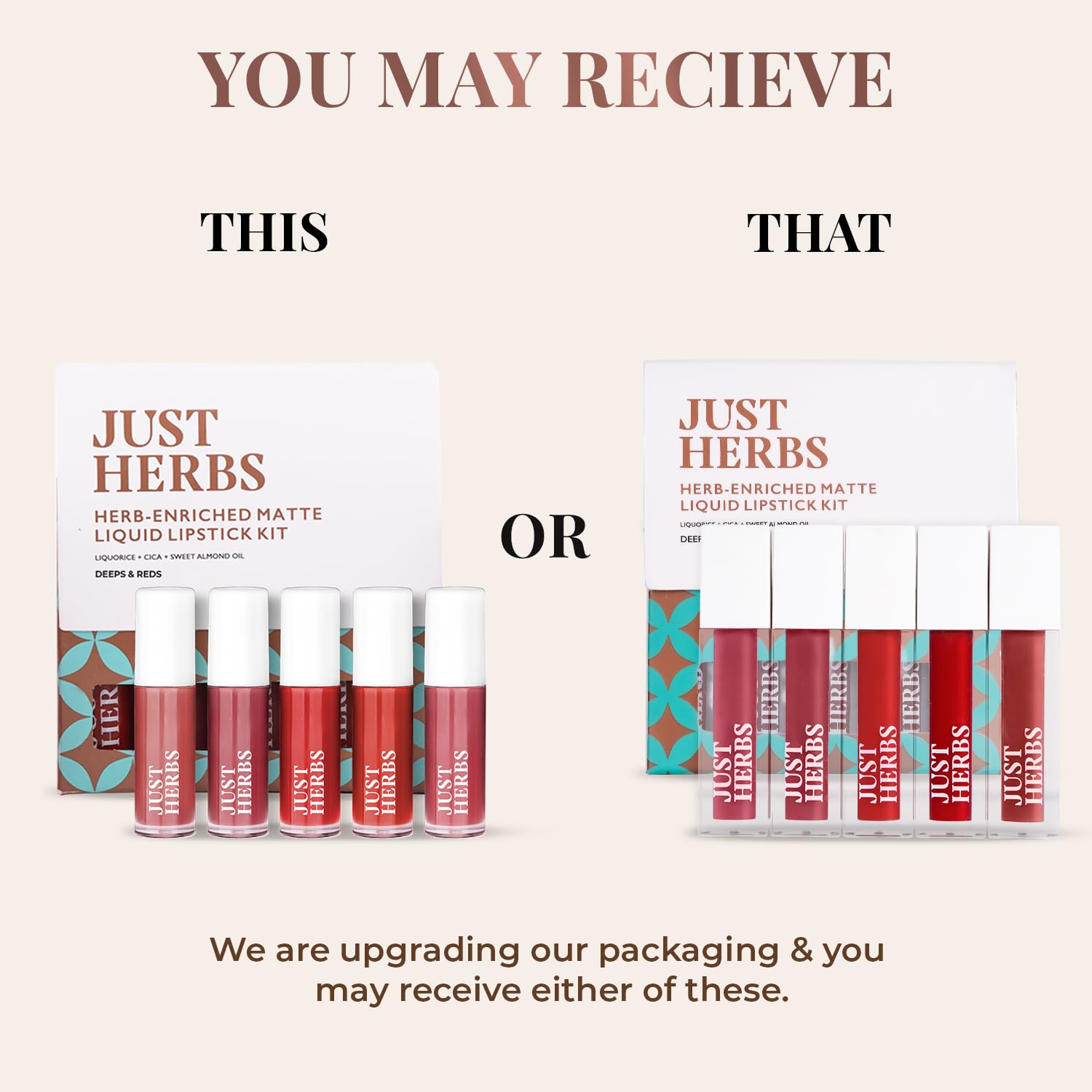 Just Herbs Organic Liquid Lipstick Kit Set of 5, Hydrating & Lightweight Lip Color - Paraben & Silicon Free - 1.6 fl oz. (Deeps