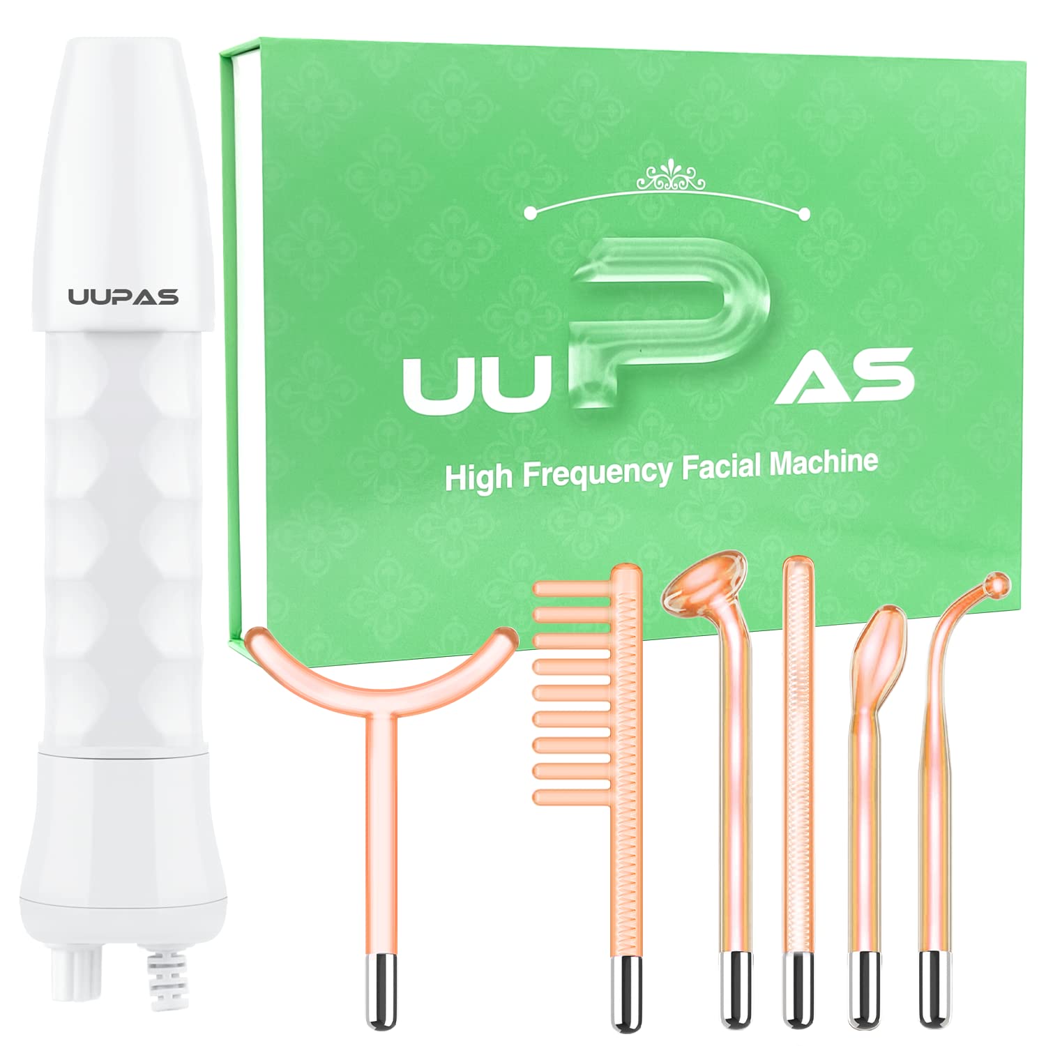 High Frequency Facial Wand - UUPAS Portable Handheld High Frequency Facial Machine with 6 Different Orange Tubes for Face/Hair/B
