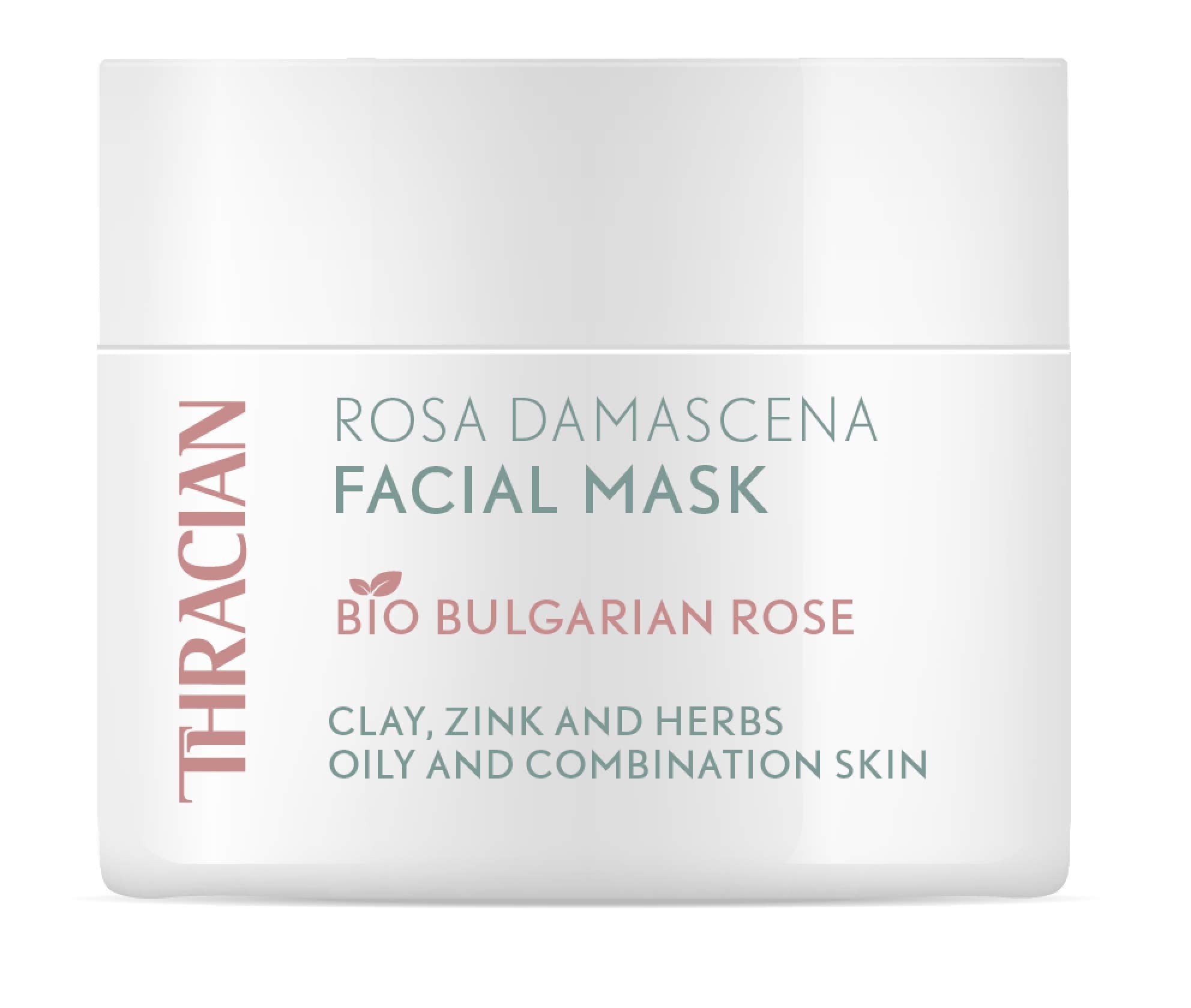 Thracian Bio Rosa Damascena Facial Mask, Natural Gentle Cleansing Clay Mask With Zinc And Bio Bulgarian Rose Water For Blackhead