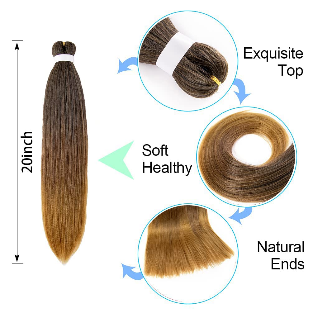 8 Pack Ombre Braiding Hair Pre Stretched - 20 '' 80G/Pack Premium Pre Stretched Braiding Hair Extensions, Professional Itch Free