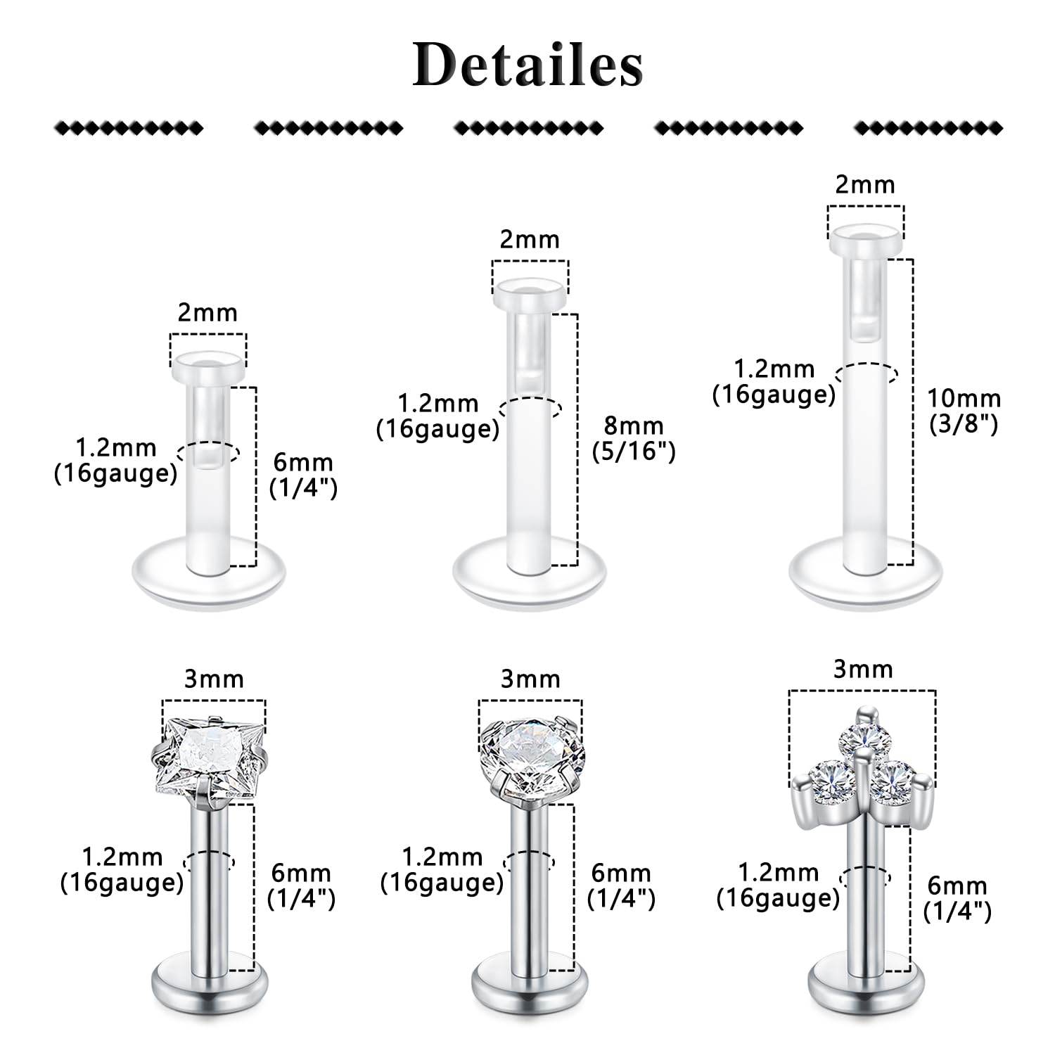 QWALIT Plastic Medusa Piercing Jewelry Lip Labret Helix 16g Threadless Clear Cartilage Earrings Stud